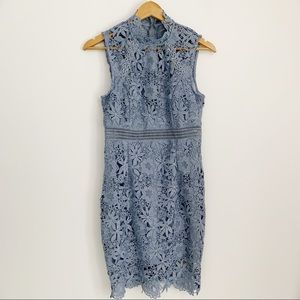 Bardot Paris Lace High Neck Dress Dusty Blue